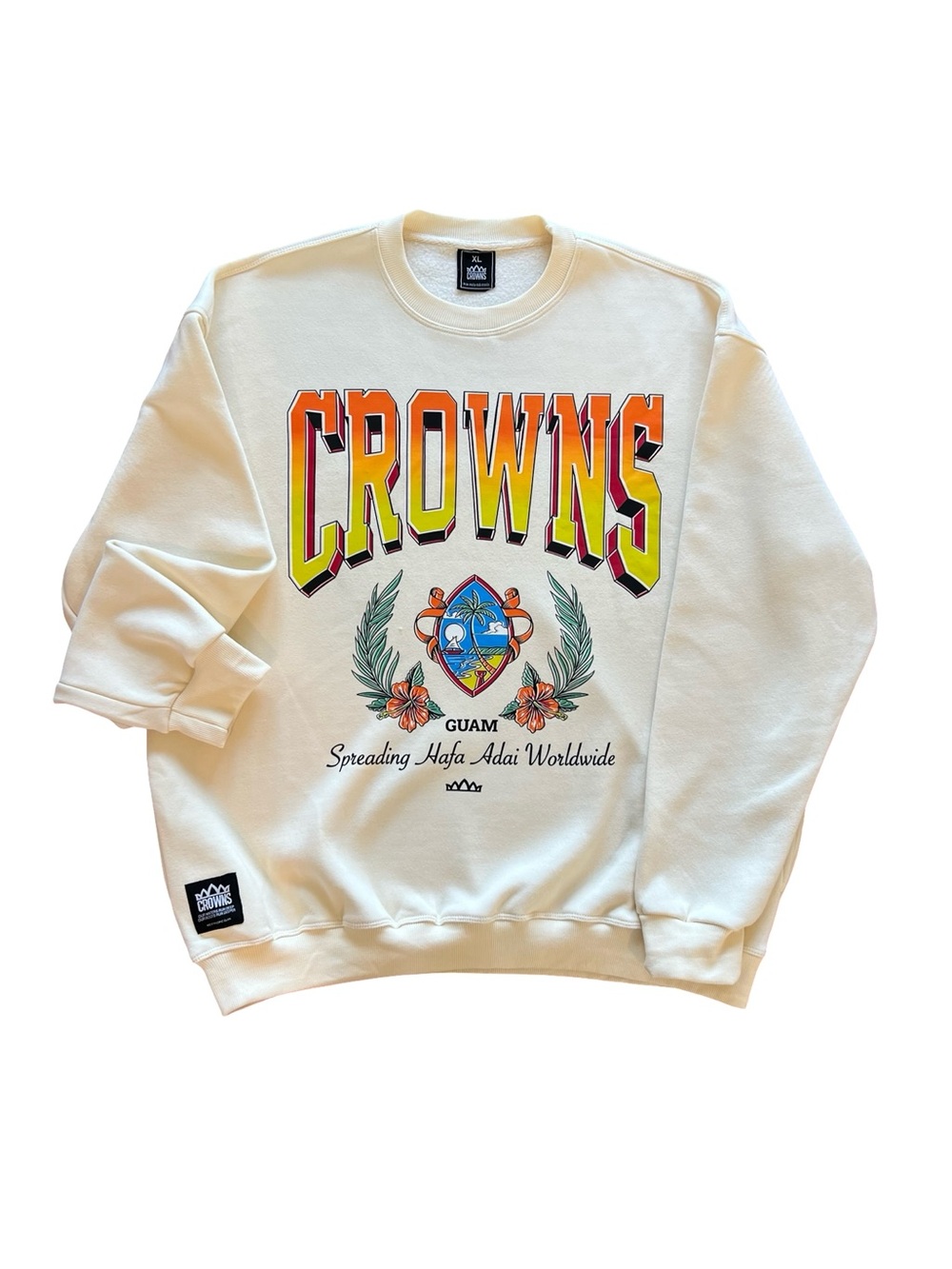 Crowns Guam Crewneck Sweatshirt Men’s XL Cream Hafa Adai Streetwear Pullover